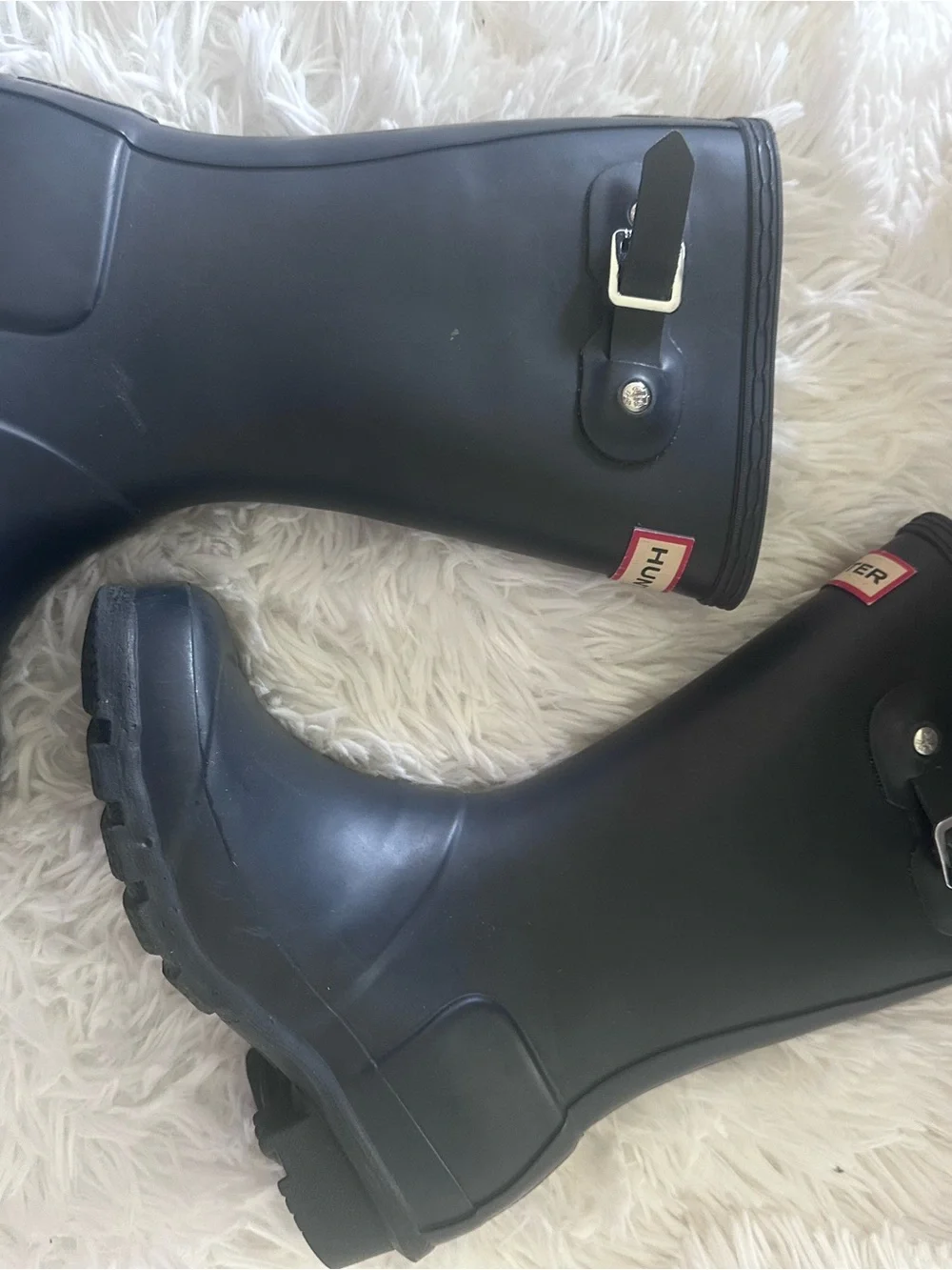 Used Hunter Kids Navy Rain Boots with Logo Trim size 13B/1G